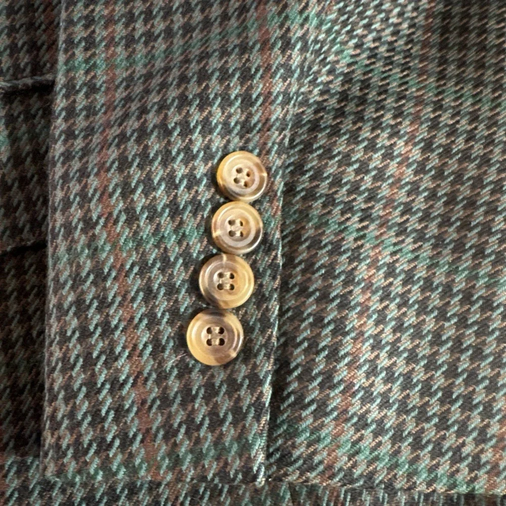 Southampton Blazer 44L Wool Tweed Green Brown Houndstooth Suit Jacket Sport Coat
